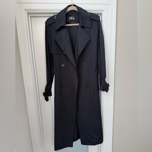 Zara Dark Navy Trench Overcoat Sz Small MINT condition Lux!